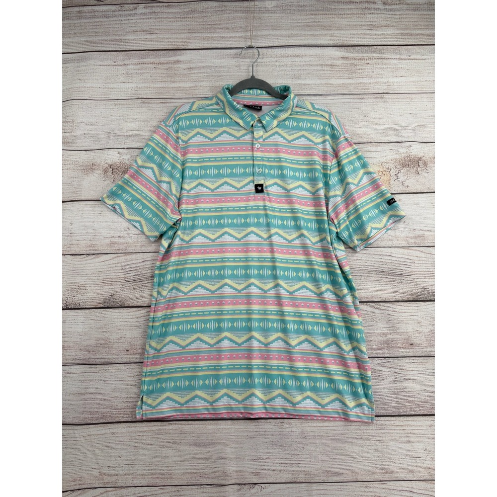 Bad Birdie Polo Shirt Mens Large Multicolor Geometric Southwestern Performance